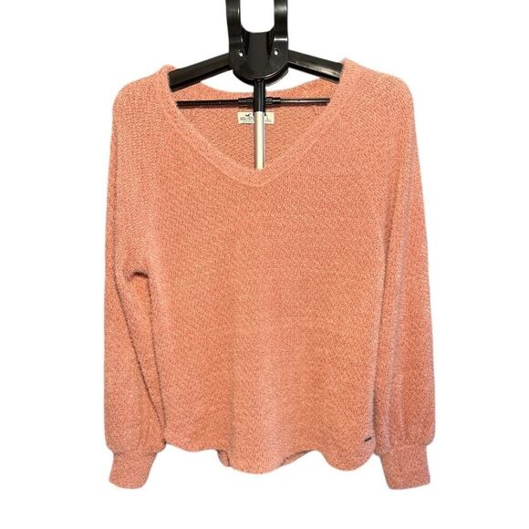 Hollister Pink Light Fuzzy Soft V-neck Sweater Size Large - Picture 1 of 6